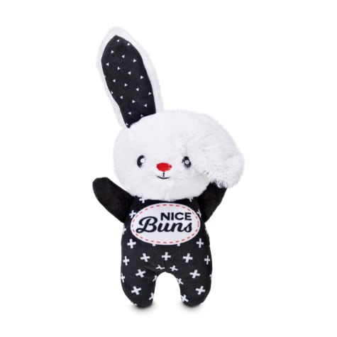 black and white stuffed dog toy
