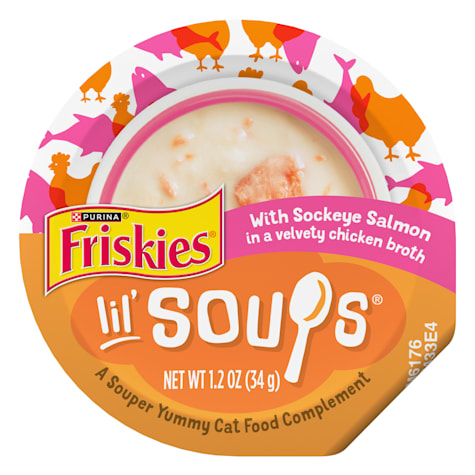 Purina Friskies Grain Free Lickable Cat Food Toppers Lil? Soups with Sockeye Salmon in Chicken Broth