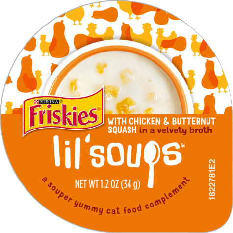 Friskies Lil' Soups With Chicken & Butternut Squash in a Velvety Broth Adult Wet Cat Food Complement