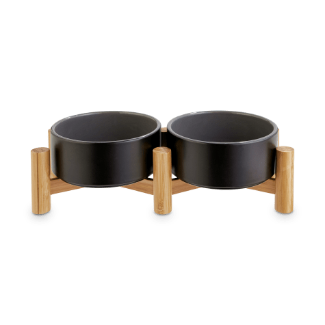 Reddy Black Ceramic & Bamboo Elevated Double Diner Pet Bowl