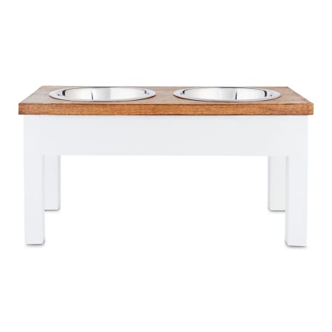 EveryYay Dining In White Wood Elevated Double Diner Dog Feeder
