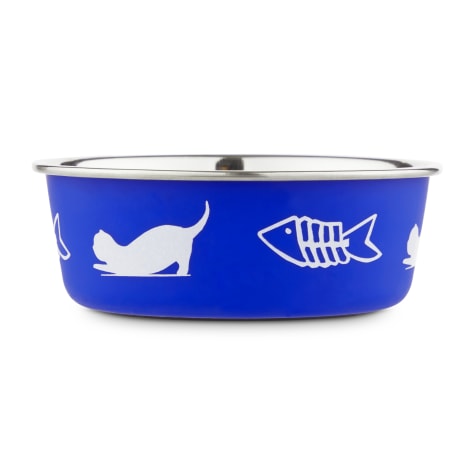 Harmony Fish Lover's Skid-Resistant Stainless Steel Blue Cat Bowl