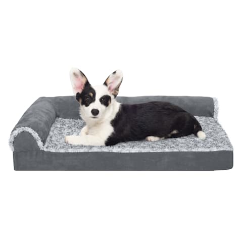 FurHaven Two-Tone Faux Fur & Suede Deluxe Chaise Lounge Orthopedic Sofa Dog Bed