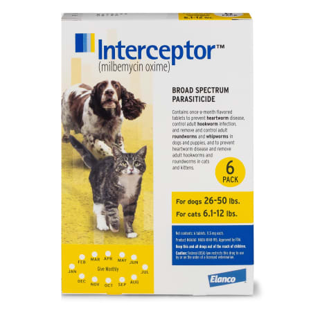Interceptor Flavor Tabs for Dogs 26 to 50 lbs and Cats 6.1 to 12 lbs