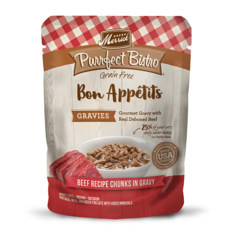 Merrick Purrfect Bistro Bon Appetits Grain Free Premium Beef Recipe Chunks in Gravy Canned Pate Adult Wet Cat Food