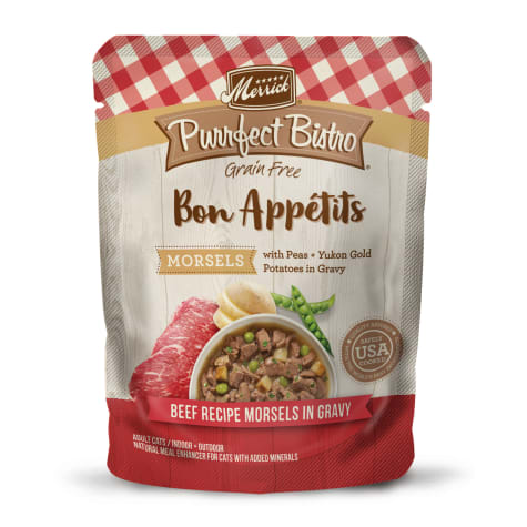 Merrick Purrfect Bistro Bon Appetits Grain Free Premium Beef Recipe Morsels in Gravy Wet Cat Food