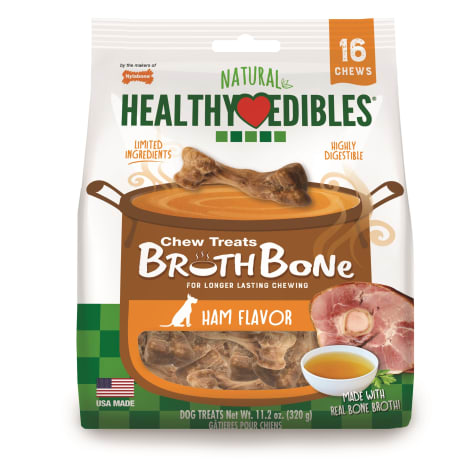 Nylabone Healthy Edibles Broth All Natural Made With Real Bone Broth Ham Small Dog Chews