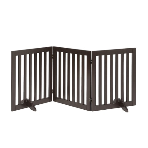 UniPaws Flat Wooden 3 Panel Dog Gate Espresso Freestanding
