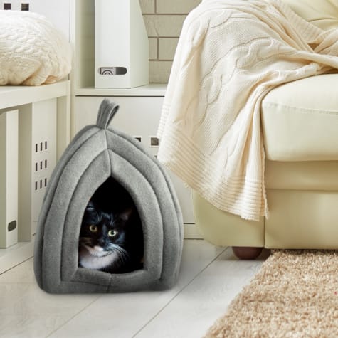 PETMAKER Igloo Soft Indoor Enclosed Covered Tent/House with Removable Grey Cushion Bed for Cats