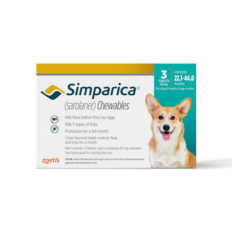 Simparica Chewable for Dogs 22.1-44 lbs., Pack of 3 | Petco