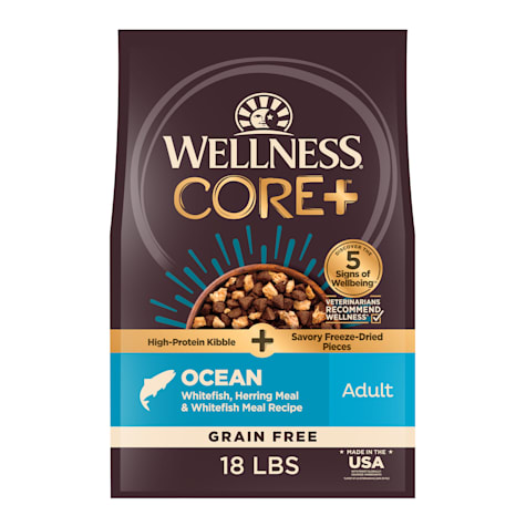 Wellness CORE+ Grain Free High Protein Ocean Whitefish, Herring & Salmon with Freeze Dried Pieces Recipe Dry Dog Food