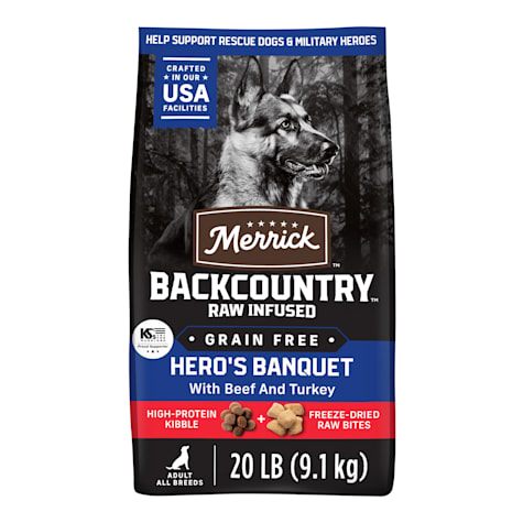 Merrick Backcountry Grain Free Kibble with Freeze Dried Raw Pieces, Hero's Banquet Recipe Adult Dry Dog Food