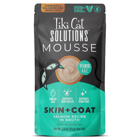 Tiki Cat Solutions Mousse, Skin + Coat, Salmon Recipe in Broth Cat Food