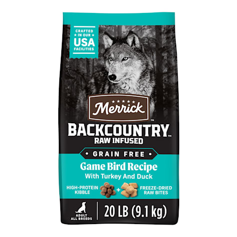 Merrick Backcountry Grain Free Kibble with Freeze Dried Raw Pieces, Game Bird Recipe Adult Dry Dog Food