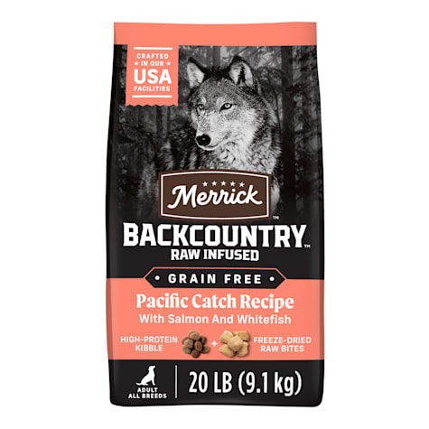 Merrick Backcountry Grain Free Kibble with Freeze Dried Raw Pieces, Pacific Catch with Salmon Adult Dry Dog Food