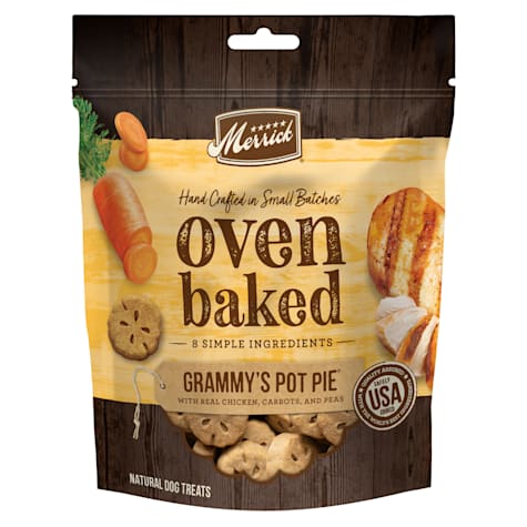 Merrick Oven Baked Grammy's Pot Pie with Real Chicken Natural and Crunchy Bag of Treats for Dogs