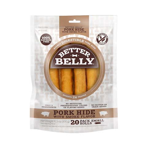 Better Belly Pork Hide Rolls With Smoke Flavor Small, Digestible Pork Hide For Dogs