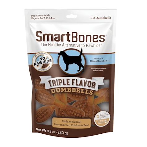 SmartBones Triple Flavor Dumbbells with Peanut Butter Dog Treats