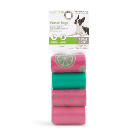 So Phresh Pink & Green Printed Citrus-Scented Dog Waste Bags