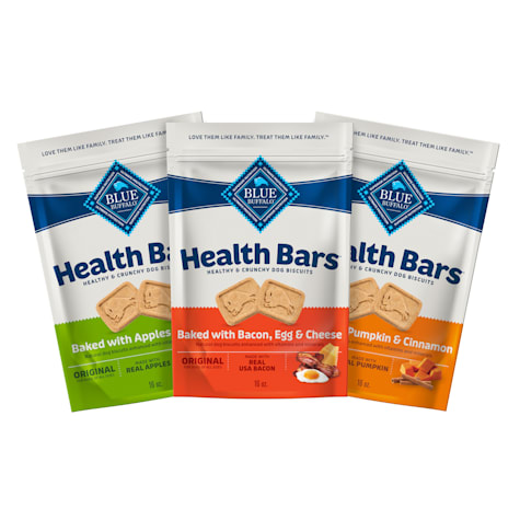Blue Buffalo Health Bars Bacon Egg & Cheese, Apple & Yogurt, Pumpkin & Cinnamon Crunchy Dog Biscuits Variety Pack