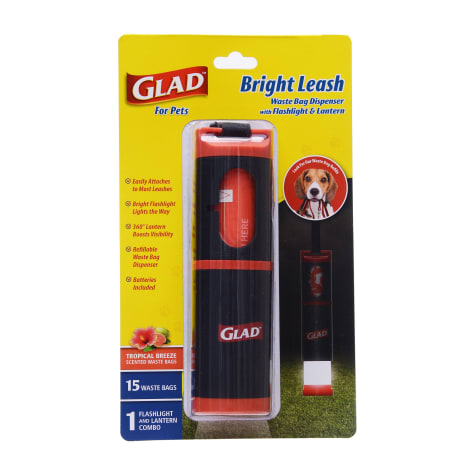 GLAD for Pets Bright Leash Waste Bag Dispenser with Flashlight & Lantern