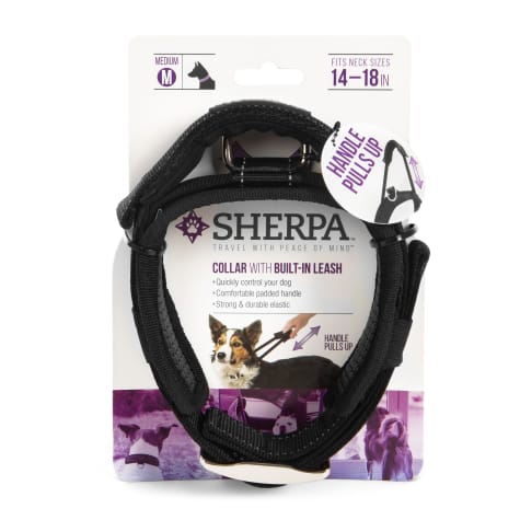 Sherpa Black Dog Collar with Built in Leash