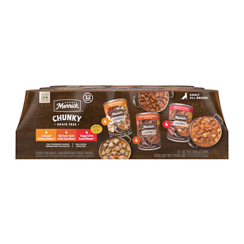 Merrick Chunky Grain Free Premium and Wholesome Beef and Chicken Recipes Canned Dog Food Variety Pack