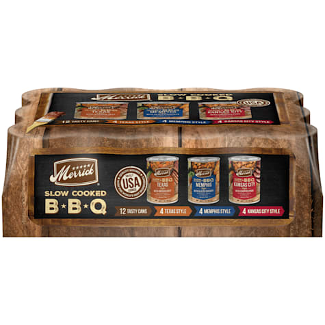 Merrick Slow-Cooked BBQ Premium Real Meat Beef, Chicken and Pork Recipes Canned Wet Dog Food Variety Pack