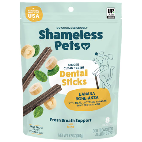 Shameless Pet Treats Banana and Bone Broth Dental Stick Dog Treats