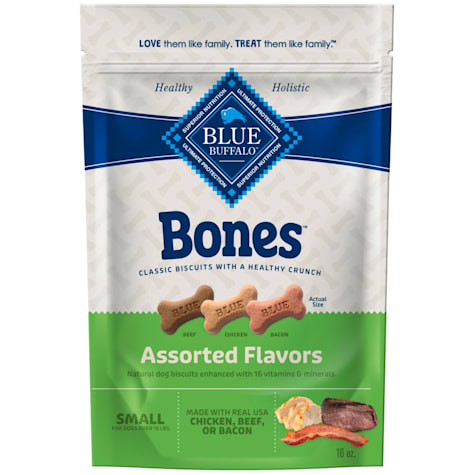Blue Buffalo Bones Assorted Flavors Beef, Chicken, Bacon Small Natural Crunchy Dog Biscuit Treats