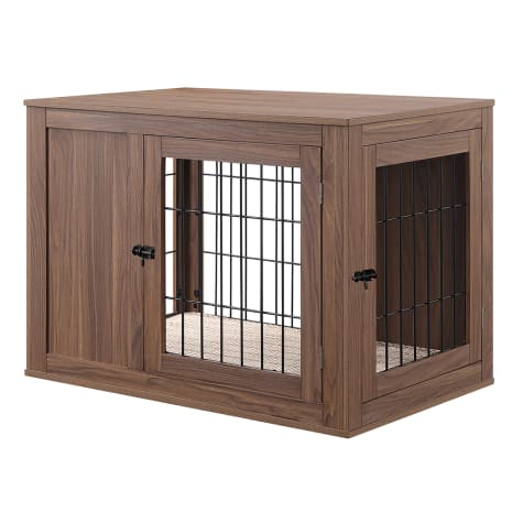 UniPaws Walnut Double Door Wooden End Table Dog Crate