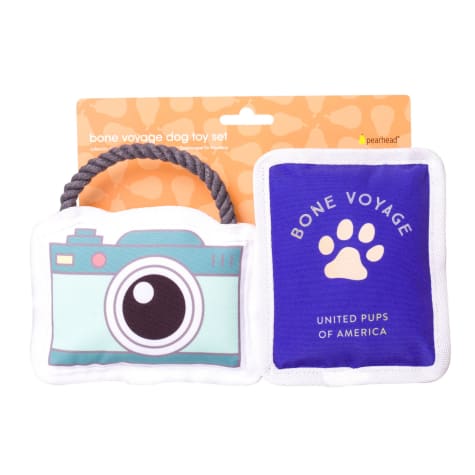 Pearhead Pet Bone Voyage Canvas and Rope Squeaker Dog Toy Set