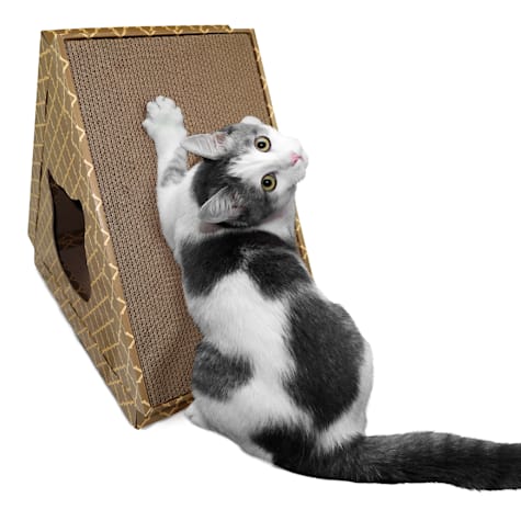 FurHaven Tan Tiger Tent Corrugated Scratcher House with Catnip for Cats