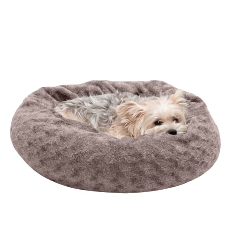FurHaven Cocoa Dust Deep Dish Curly Fur Plush Donut Pet Bed