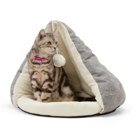 EveryYay Snooze Fest Grey Play Cave Cat Bed With Toy