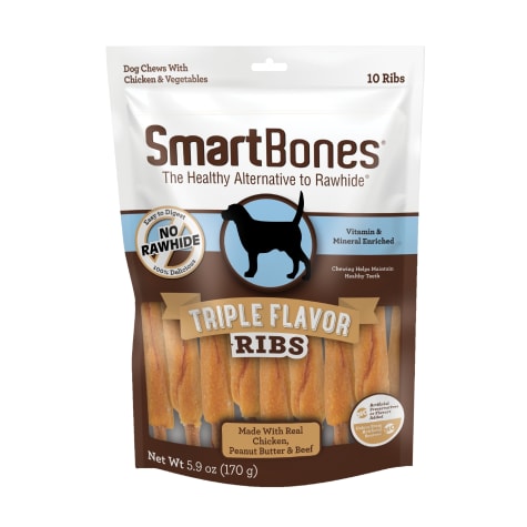 SmartBones Triple Flavor Ribs Made with Real Chicken, Peanut Butter & Beef No-Rawhide Dog Chews