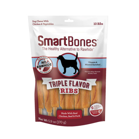 SmartBones Triple Flavor Ribs Made with Real Chicken, Beef & Pork No-Rawhide Dog Chews
