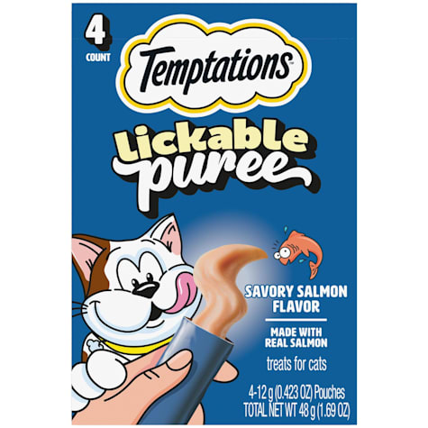 Temptations Creamy Puree Squeezable Lickable with Salmon Tubes Wet Cat Treats
