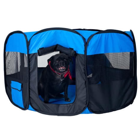 Pet Pal Blue Foldable Pet Playpen Portable Enclosure with Zippered Top