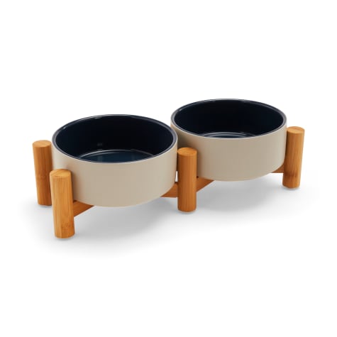 Reddy Grey & Navy Ceramic & Bamboo Elevated Dog Double Diner