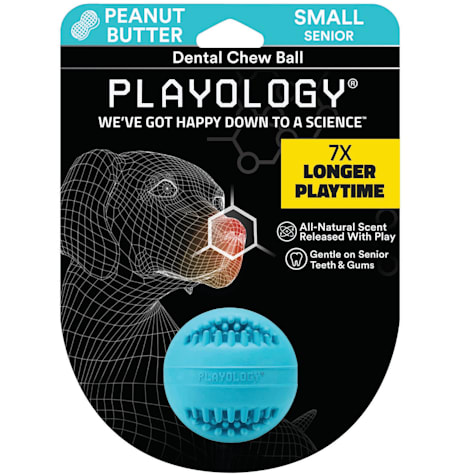 Playology Senior Dental Chew Ball Peanut Butter Dog Toy