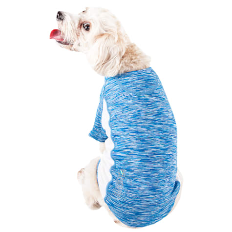 Pet Life Blue Active 'Warf Speed' Heathered Ultra-Stretch Sporty Performance Dog T-Shirt