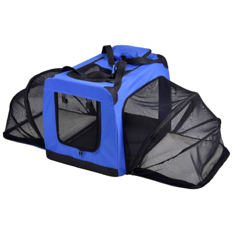 Pet Life Blue 'Hounda Accordion' Metal Framed Soft-Folding Collapsible Expandable Dog Crate