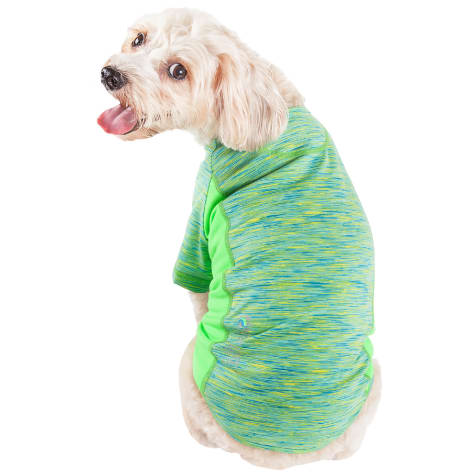 Pet Life Green Active 'Warf Speed' Heathered Ultra-Stretch Sporty Performance Dog T-Shirt