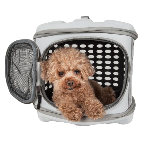 Pet Life Grey Circular Shelled Perforate Collapsible Military Grade Transporter Pet Carrier