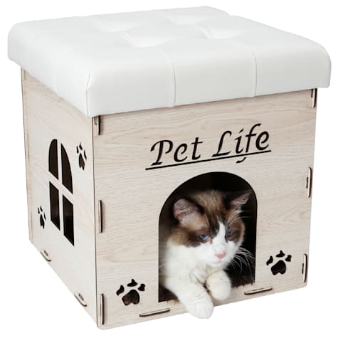 Pet Life White Foldaway Collapsible Designer Cat House Furniture Bench