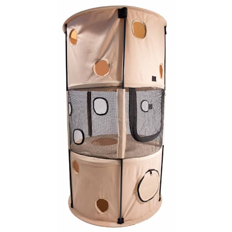 Pet Life Khaki Climbertree Circular Obstacle Play-Active Travel Collapsible Travel Cat House