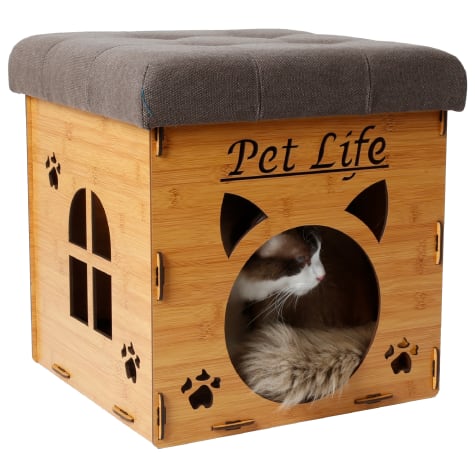 Pet Life Beige Foldaway Collapsible Designer Cat House Furniture Bench