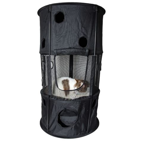 Pet Life Black Climbertree Circular Obstacle Play-Active Travel Collapsible Travel Cat House