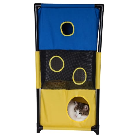 Pet Life Blue Square Obstacle Soft Folding Sturdy Play-Active Collapsible Travel Cat House